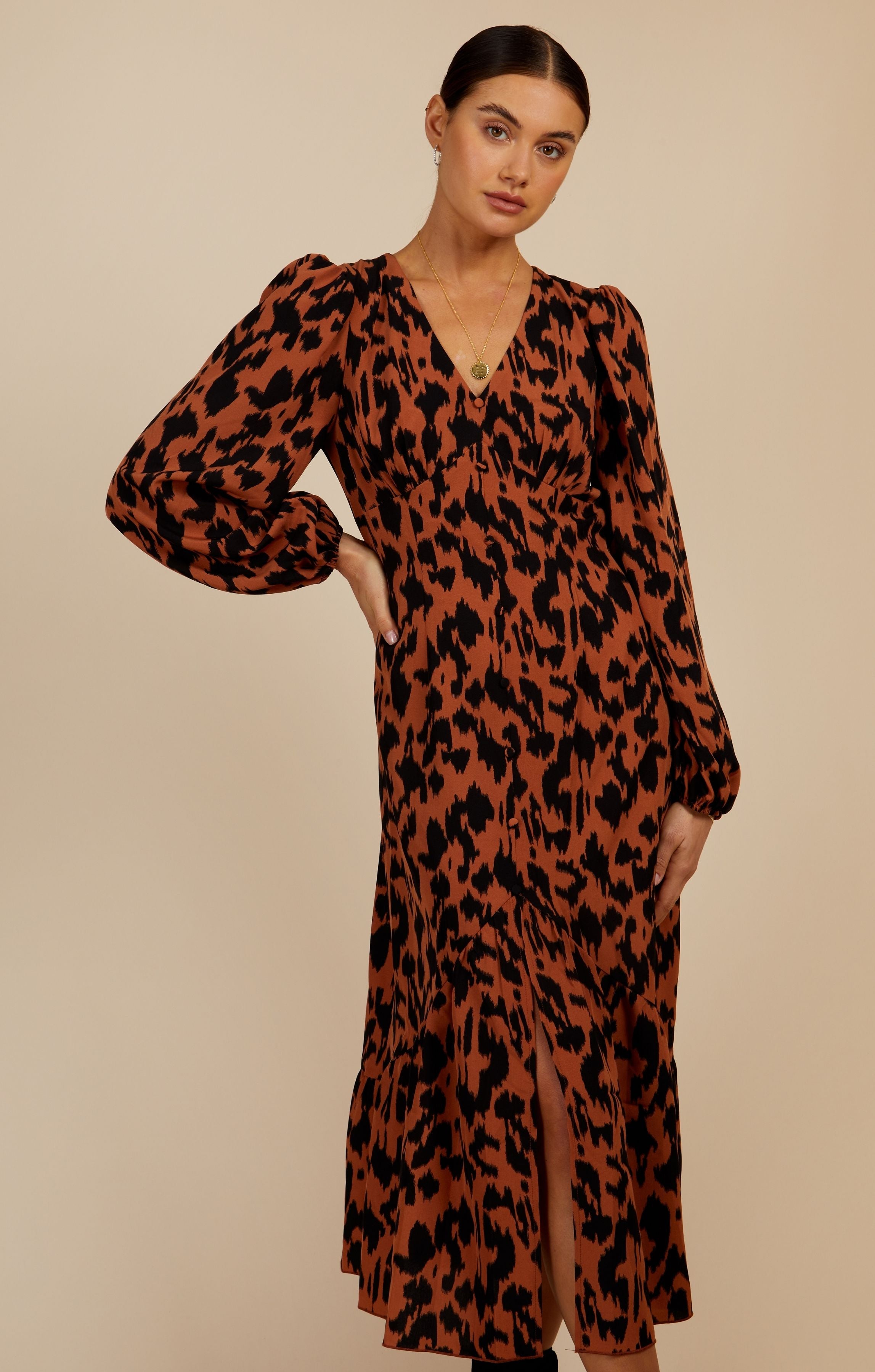 Little Mistress Leopard Print Blouson Sleeve Midaxi Dress product image