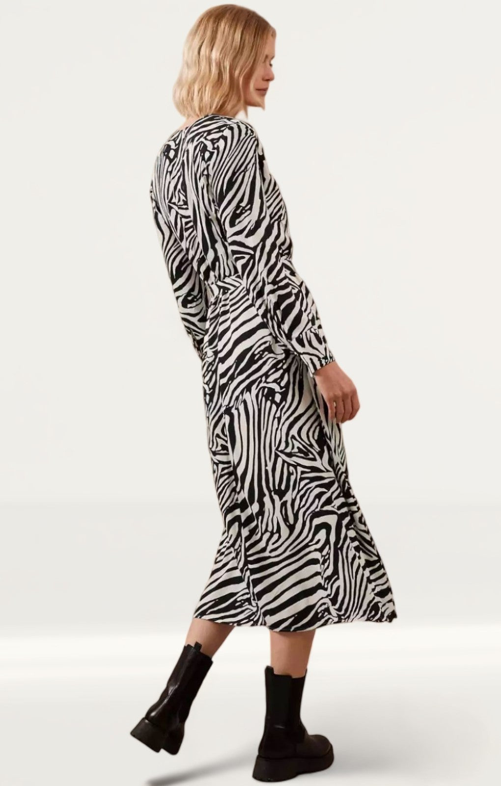 M&S Zebra Animal Print V-Neck Midaxi Waisted Dress