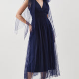Karen Millen Tulle Tie Straps Plunge Woven Midi Dress product image