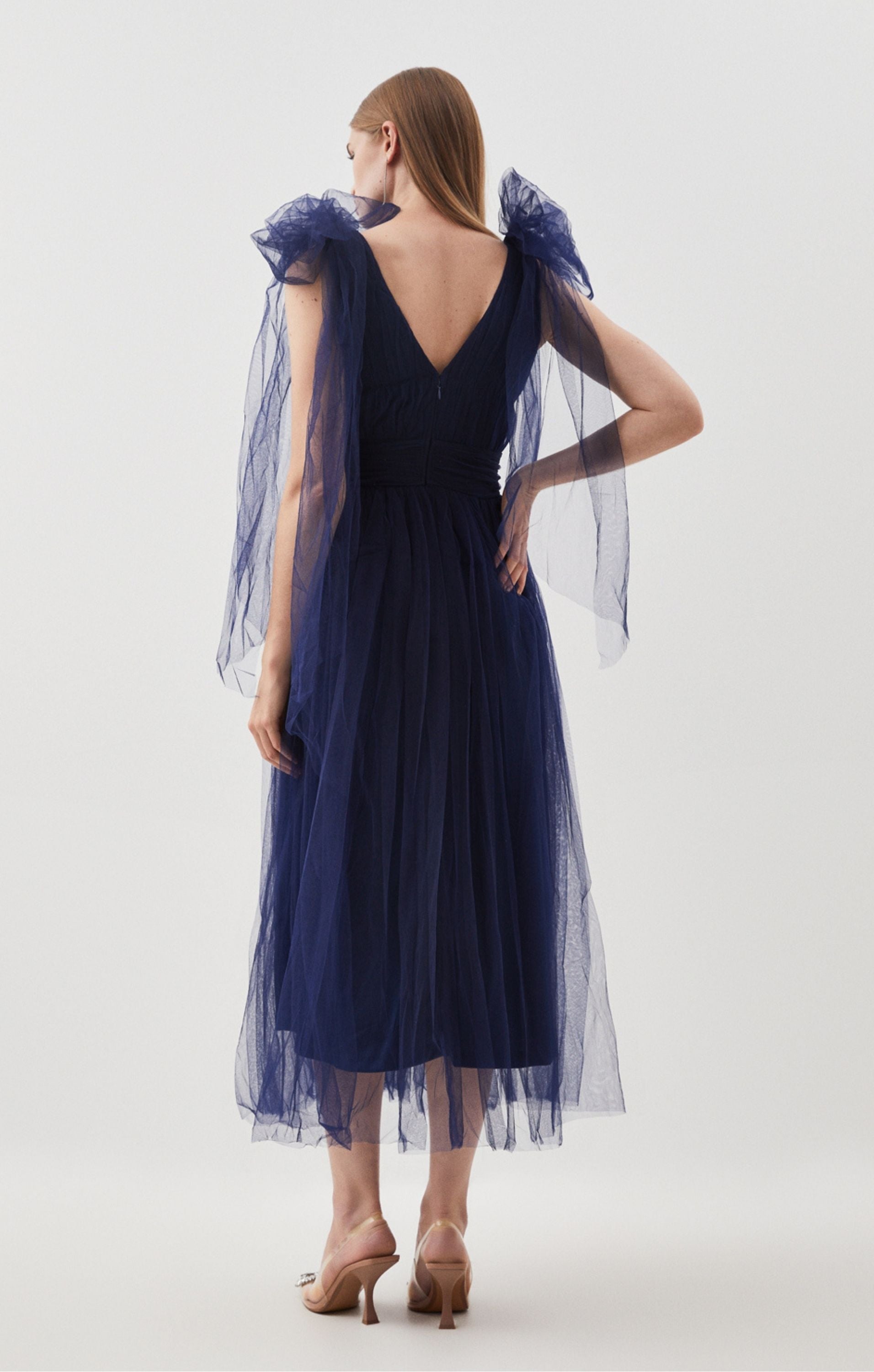 Karen Millen Tulle Tie Straps Plunge Woven Midi Dress product image