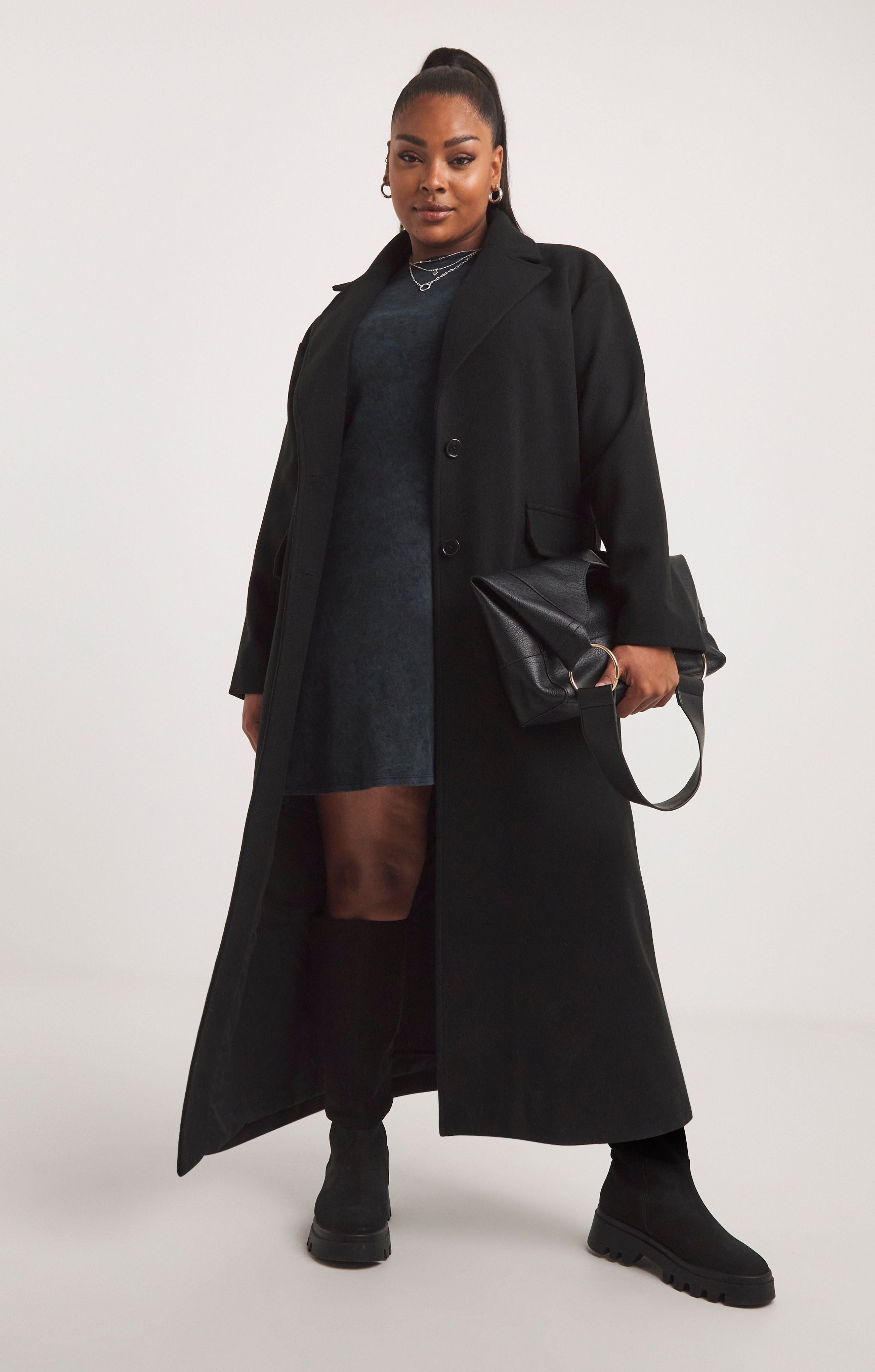 Simply Be Black Faux Wool Maxi Coat