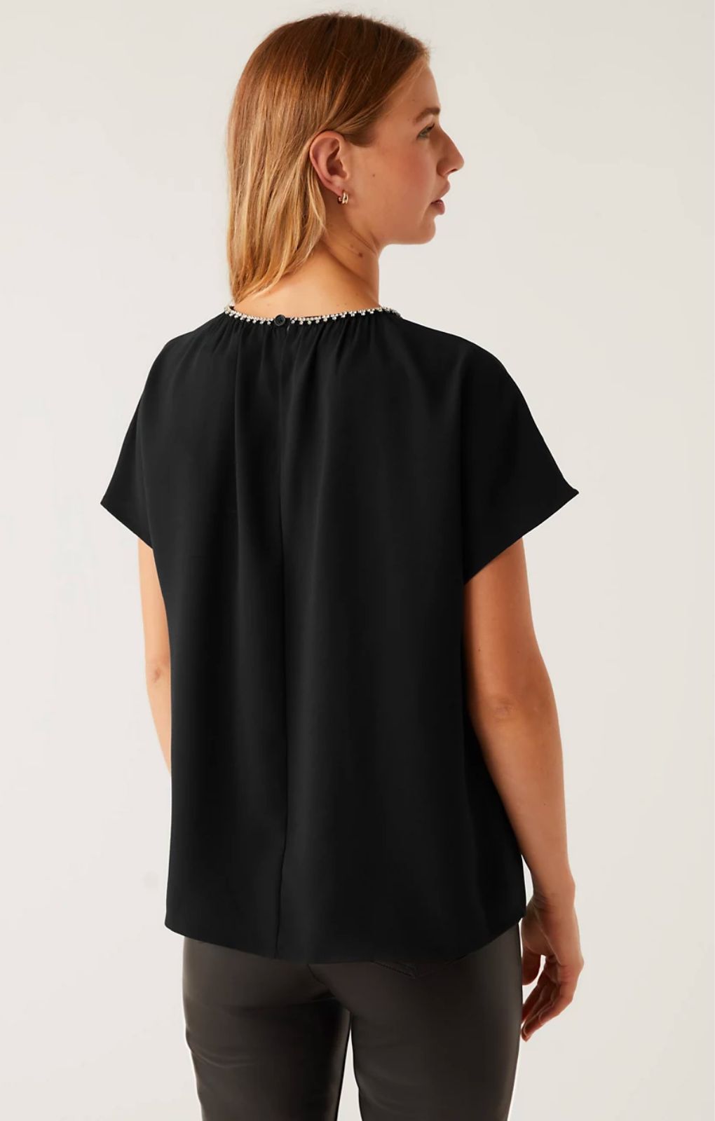 Rent M\u0026S Black Embellished Round Neck Short Sleeve Top | Hirestreet