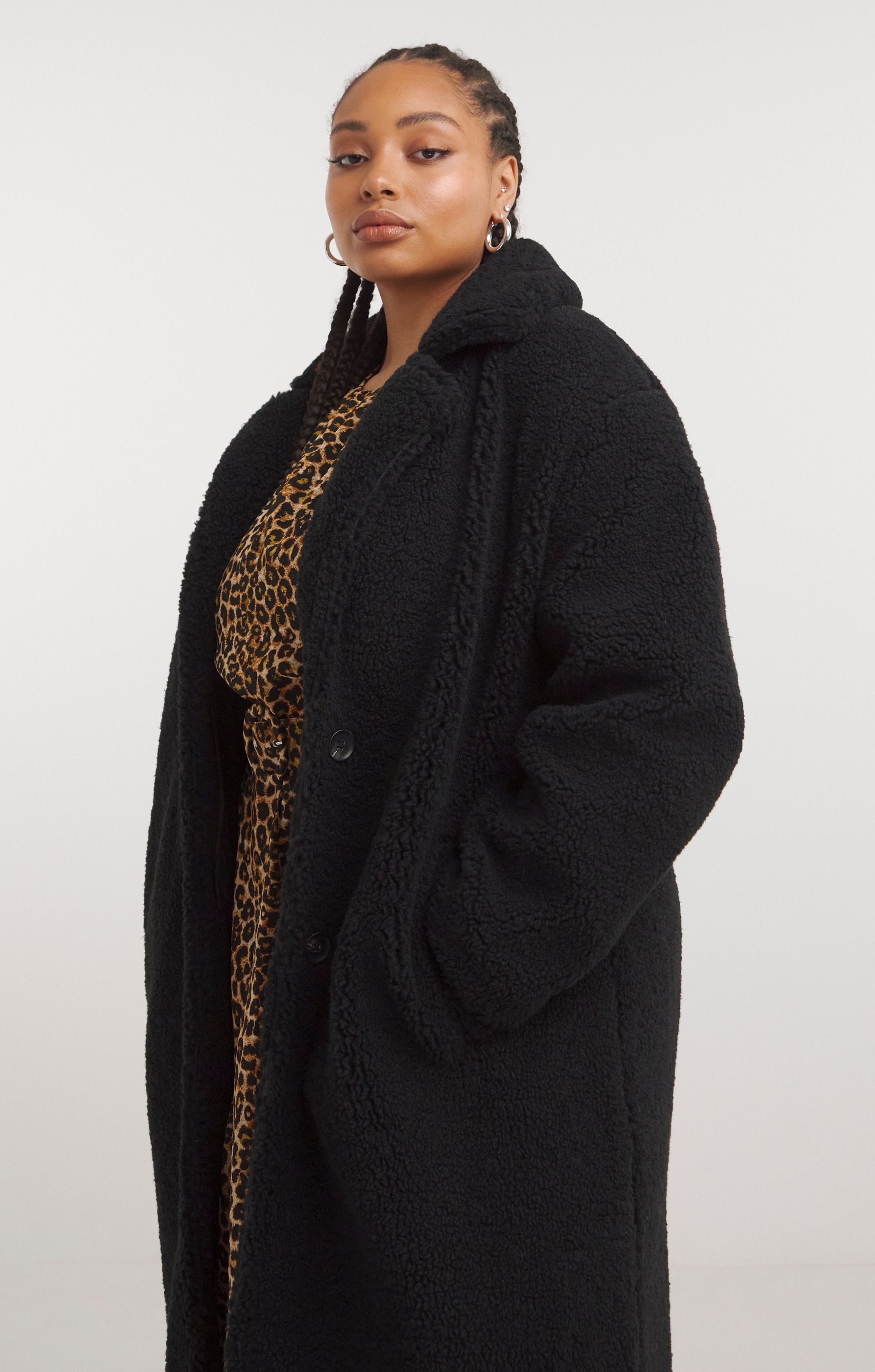 Simply Be Teddy Maxi Coat Black