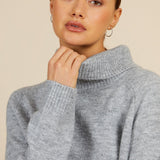 Little Mistress Oatmeal Metallic Knit Roll Neck Jumper