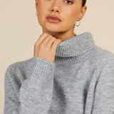 Little Mistress Oatmeal Metallic Knit Roll Neck Jumper product image