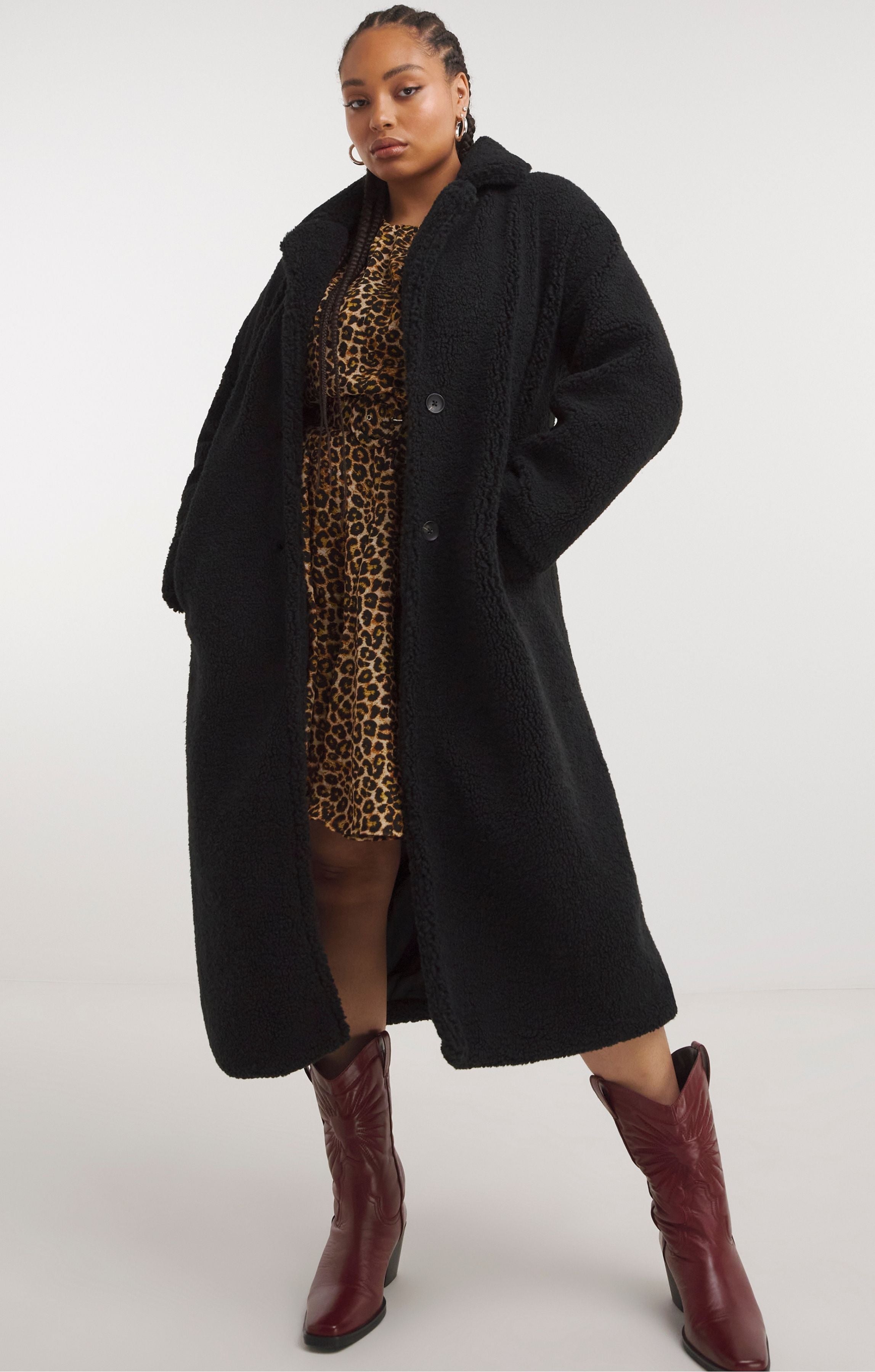 Simply Be Teddy Maxi Coat Black