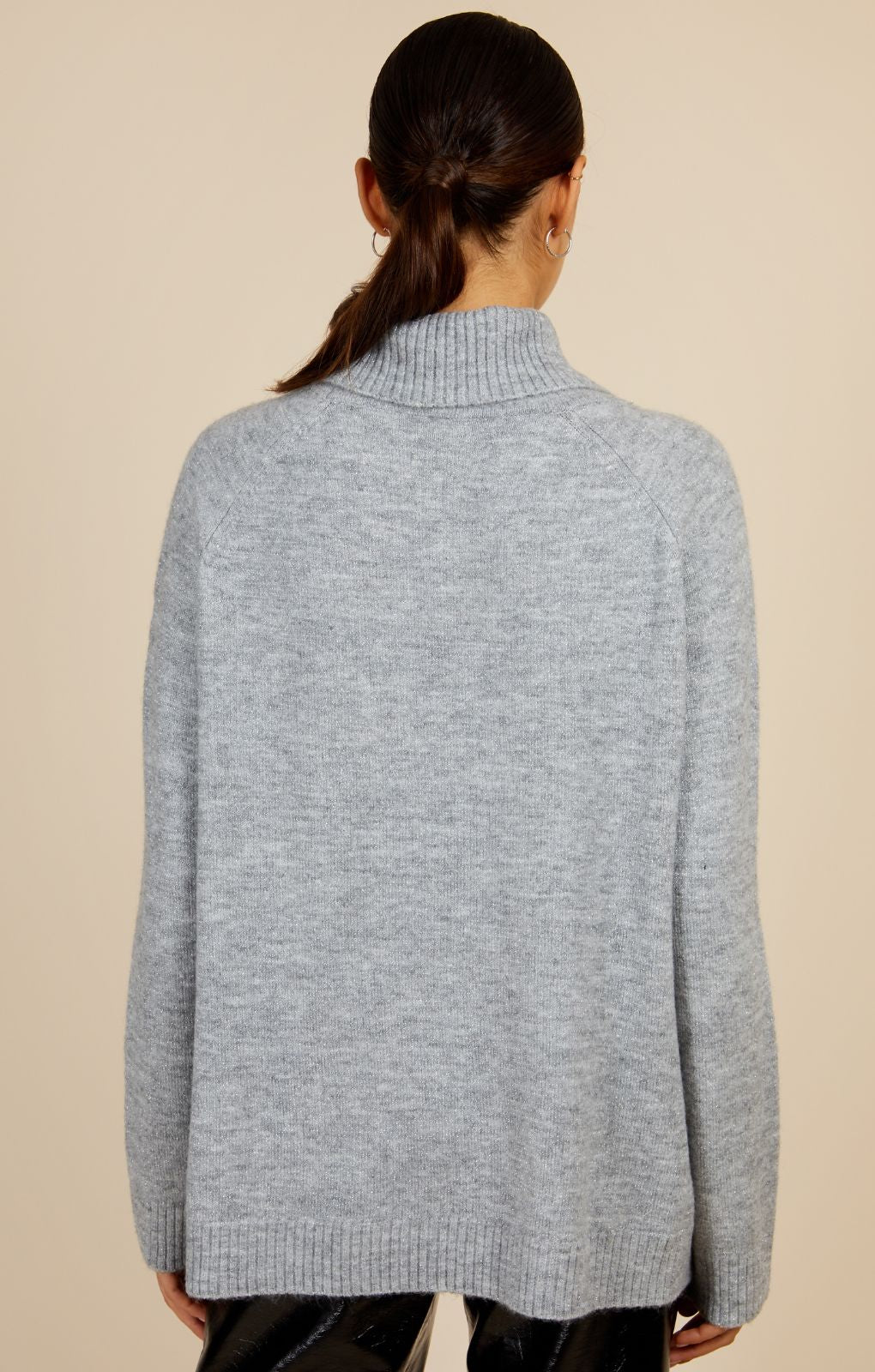 Little Mistress Oatmeal Metallic Knit Roll Neck Jumper product image