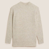 M&S Camel Ribbed Crew Neck Relaxed Jumper product image