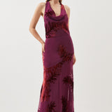 Karen Millen Feather Devore Halter Neck Woven Midi Dress
