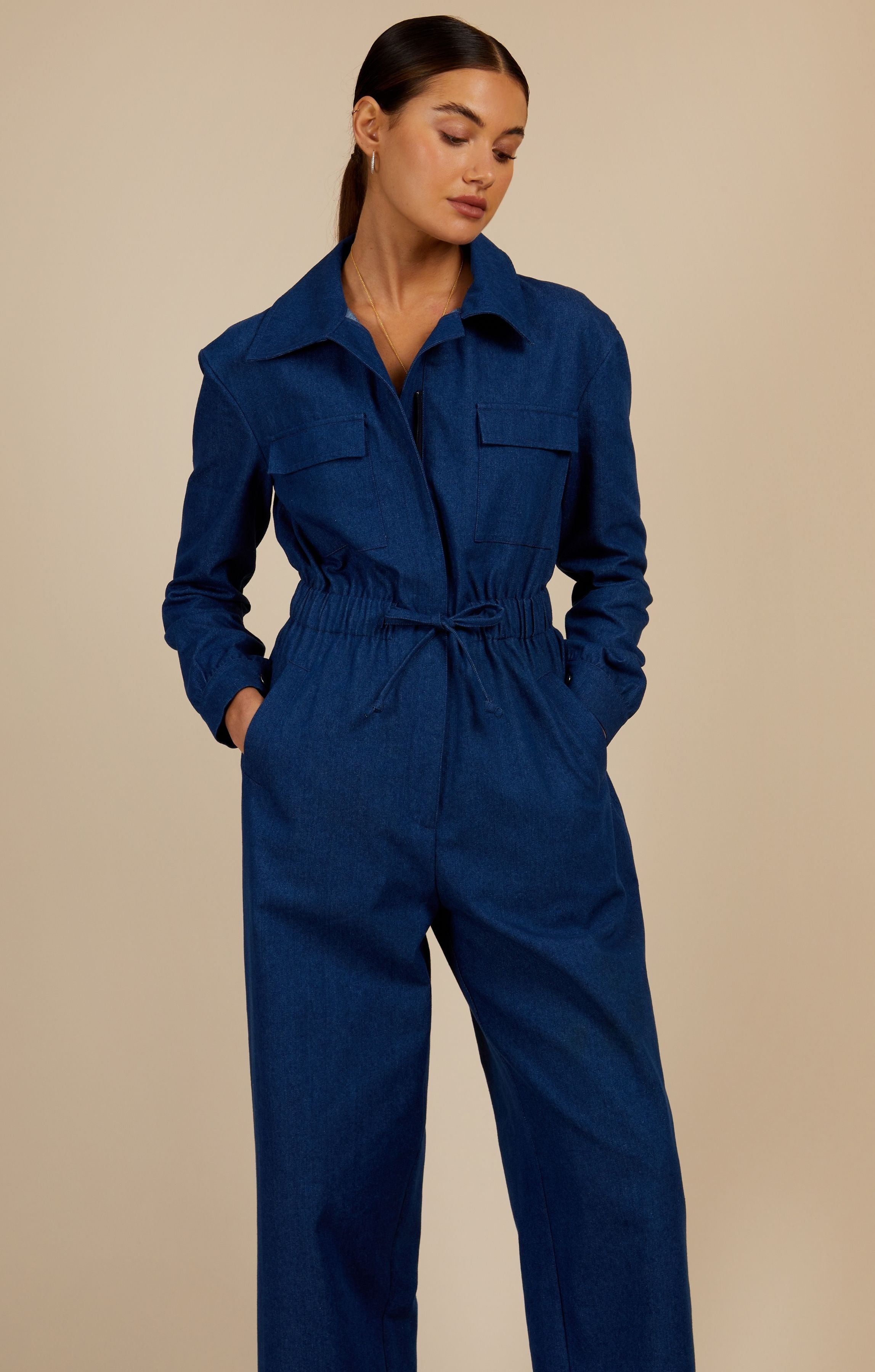 Little Mistress Mid-Blue Utility Jumpsuit By Vogue Williams