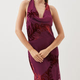 Karen Millen Feather Devore Halter Neck Woven Midi Dress