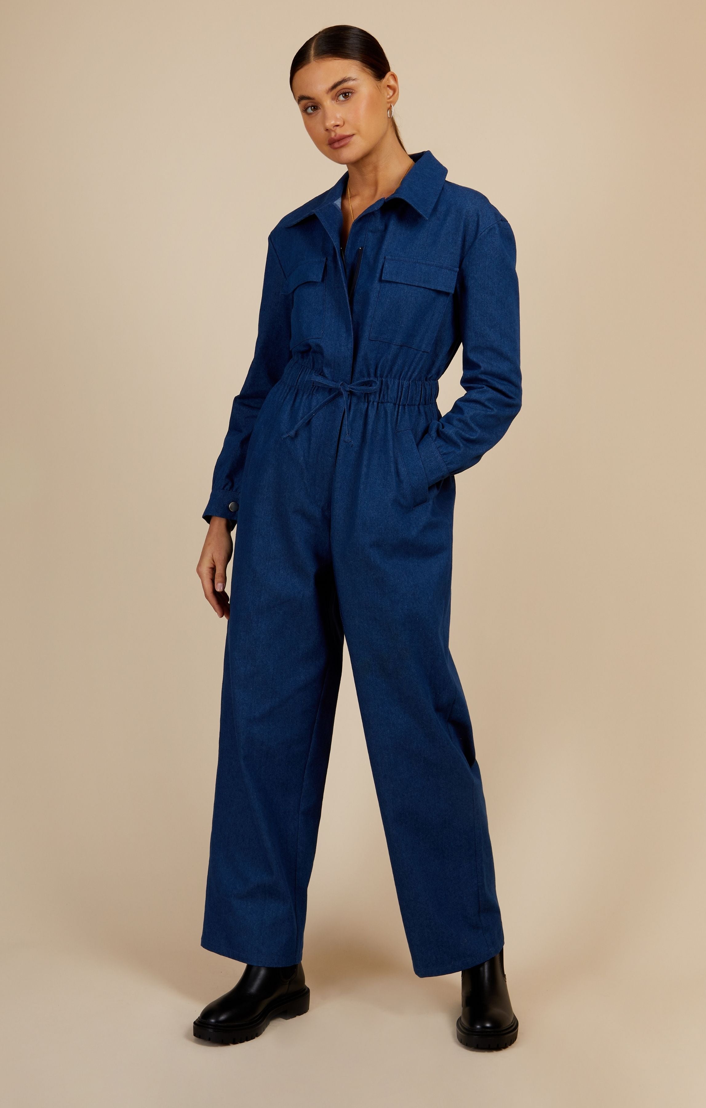 Little Mistress Mid-Blue Utility Jumpsuit By Vogue Williams