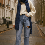 Topshop Dad Mid Rise Straight Jean With Side Rip In Bleach