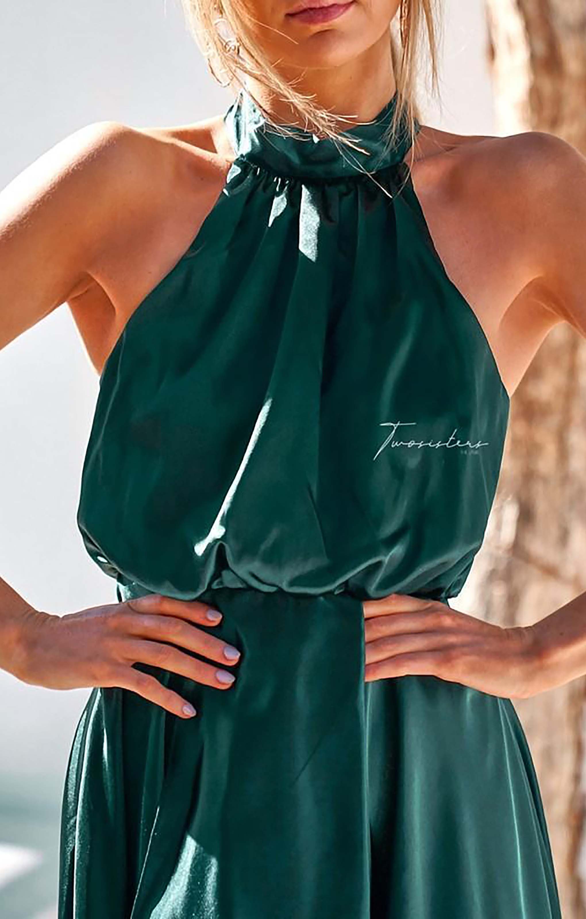 TwoSisters The Label Kathleen Green Halter Midi Dress