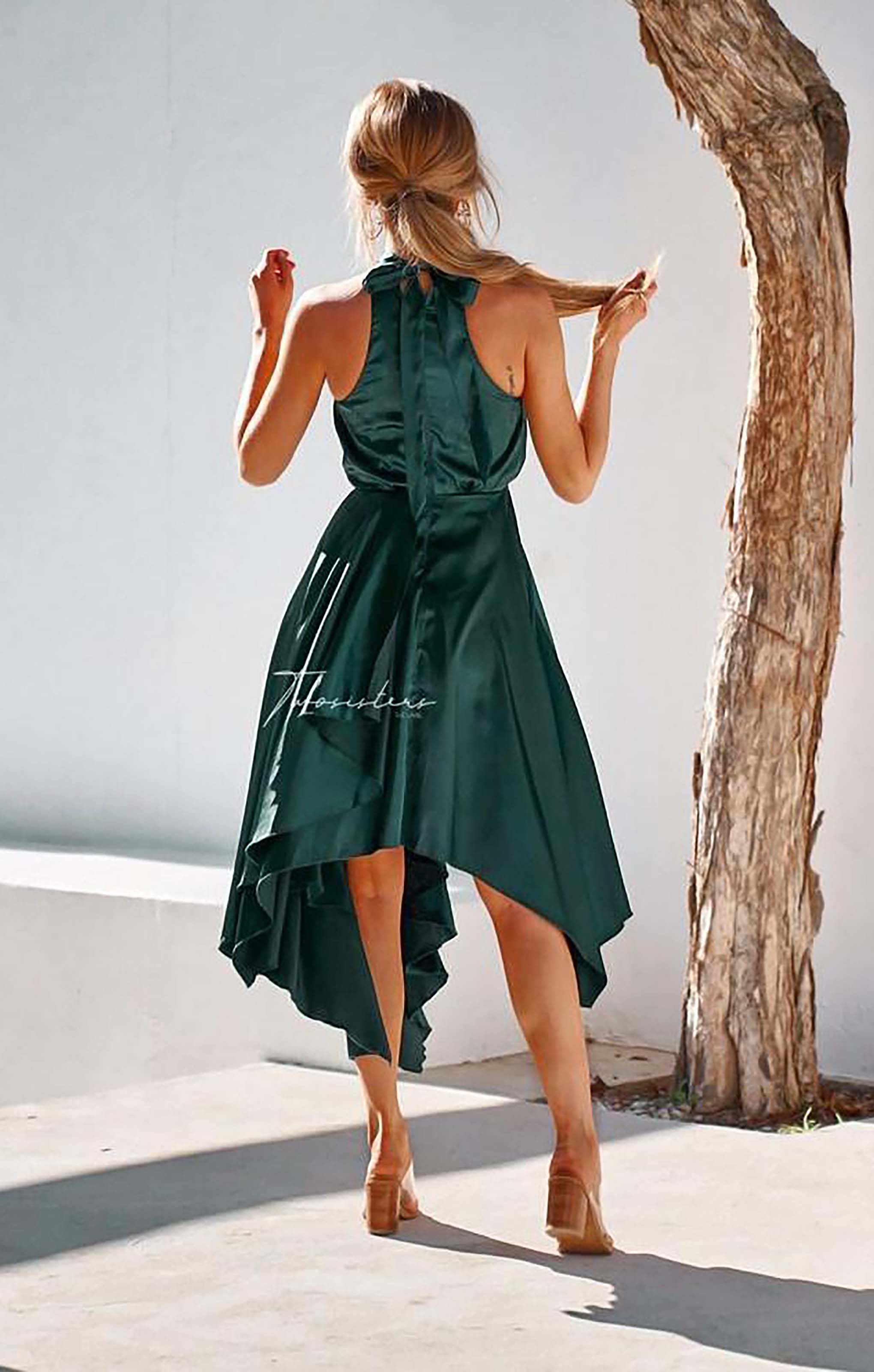 TwoSisters The Label Kathleen Green Halter Midi Dress