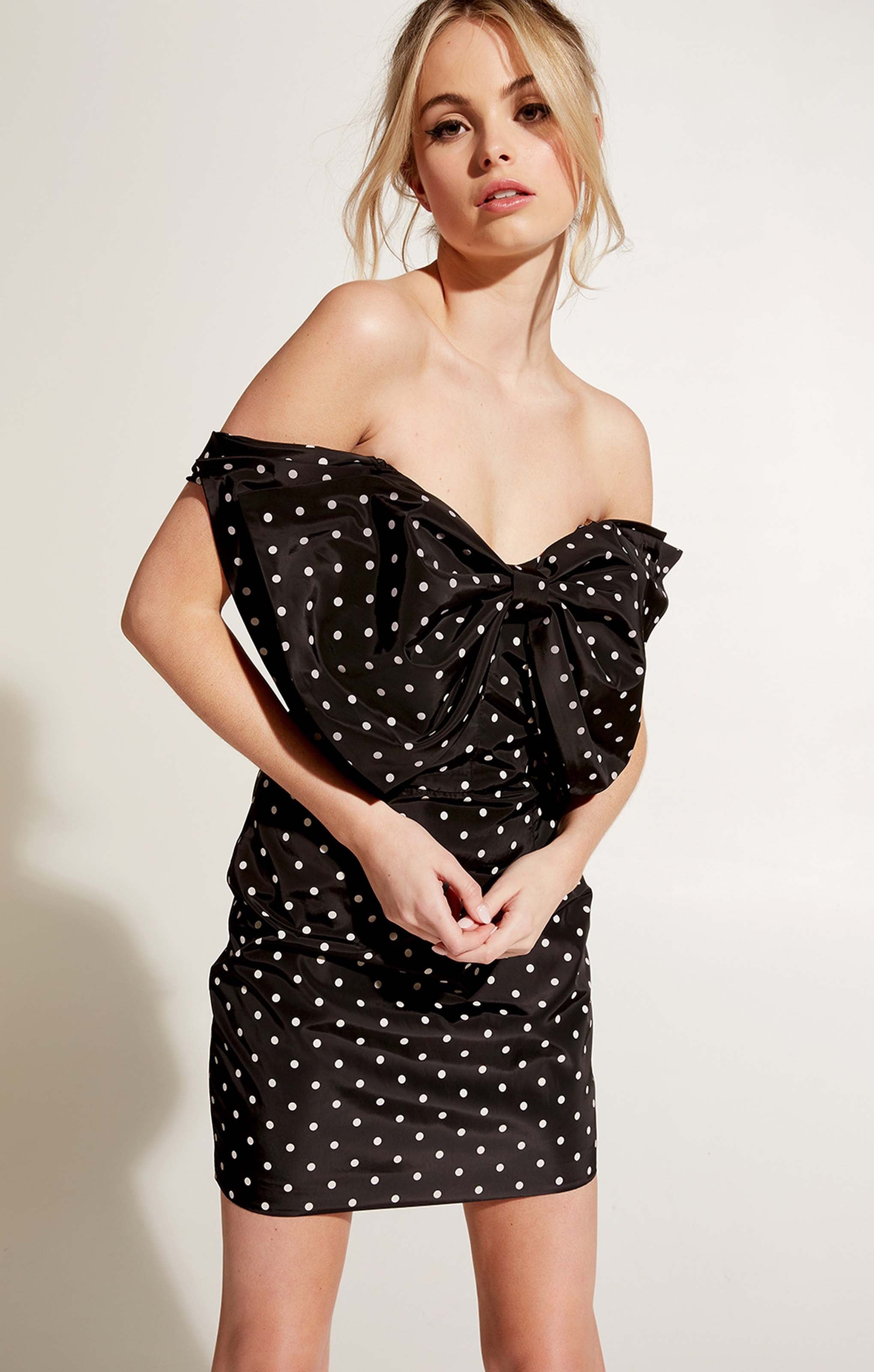 Bardot Polka Dot Bow Dress