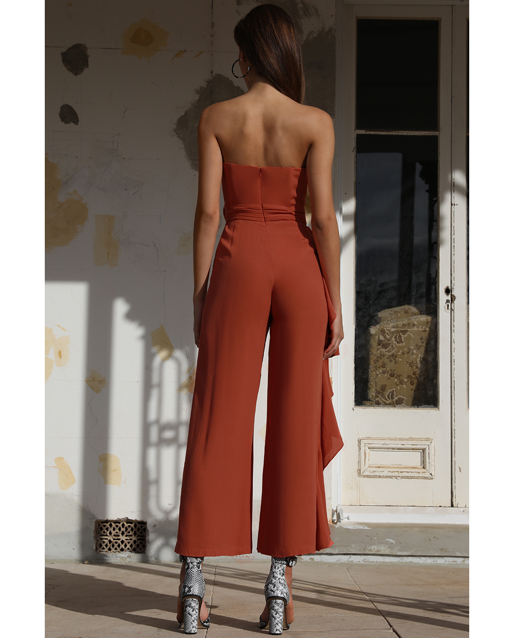 Prem The Label Burnt Strapless Jumpsuit With Side Ruffle product image