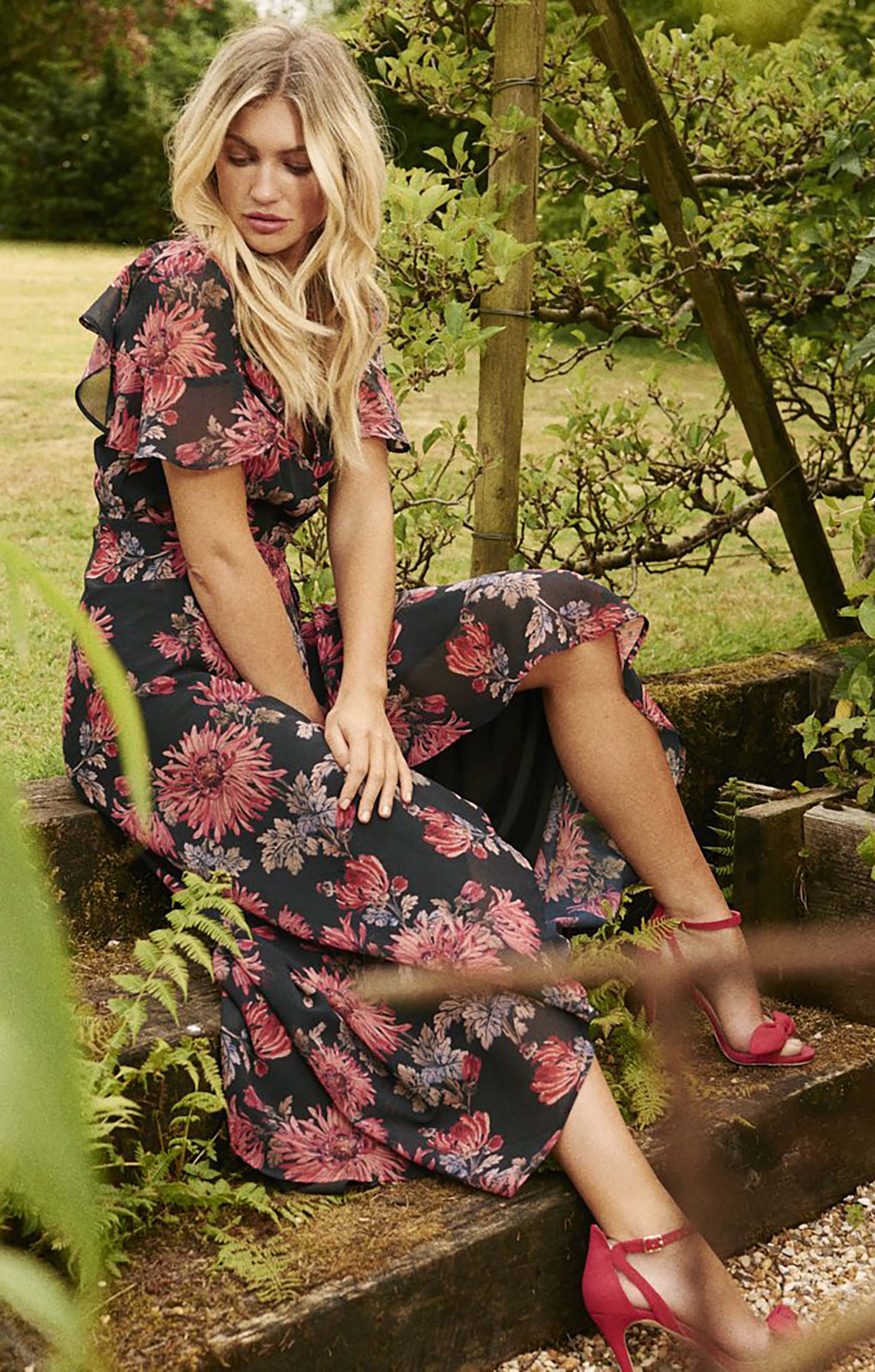 Hope & Ivy Navy Floral Wrap Maxi Dress