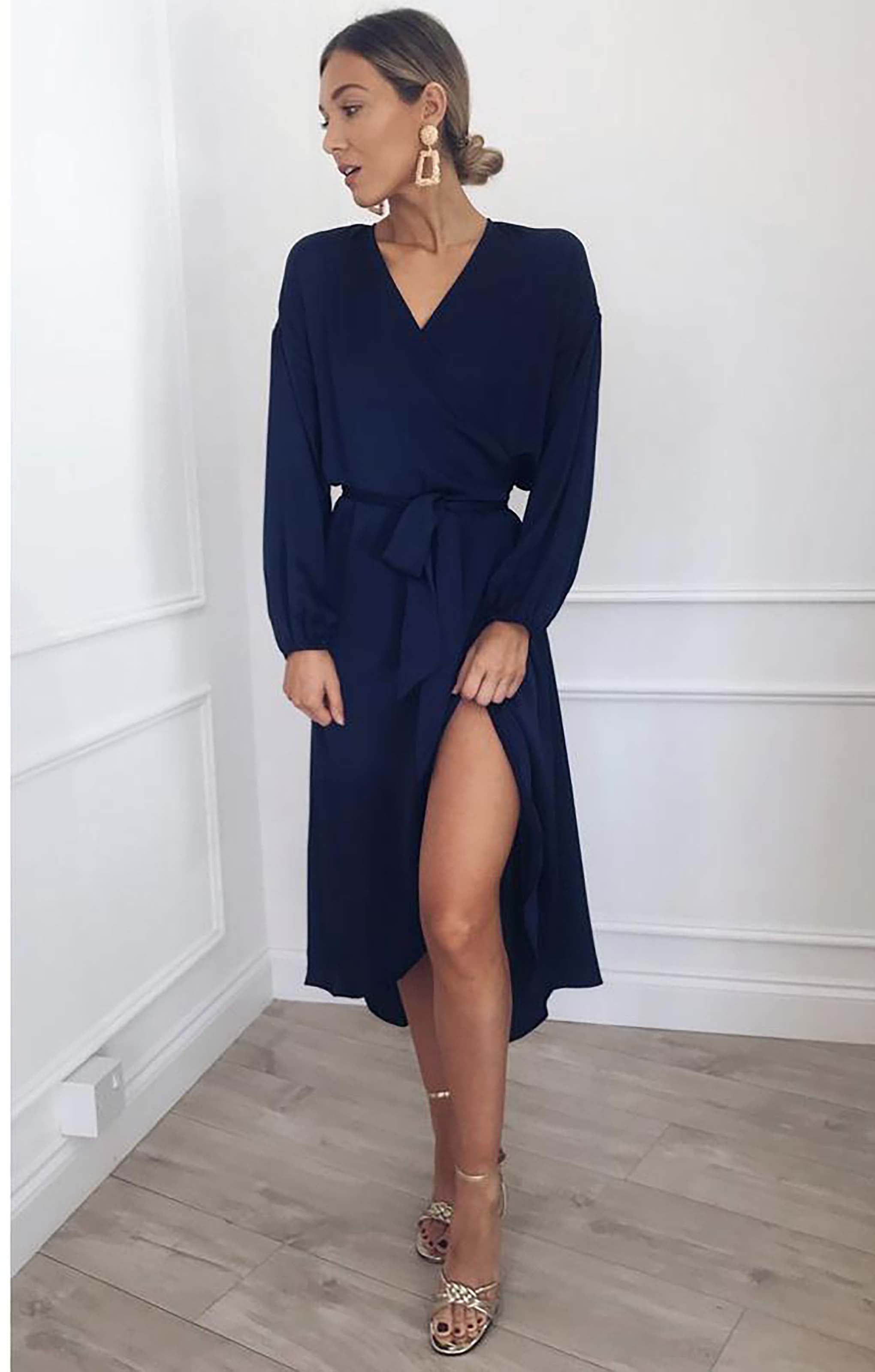 Pretty Lavish Navy Wrap Midi Dress