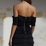 Prem The Label Black Tassel Tiered Mini Dress product image