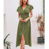 Green Wrap Polka Dot Midi Dress product image