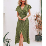 Green Wrap Polka Dot Midi Dress