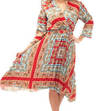 Mixed Print Pleated Midi Dress