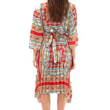 Mixed Print Pleated Midi Dress