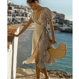 Seven Wonders Midi Wrap Dress In Sand Pot