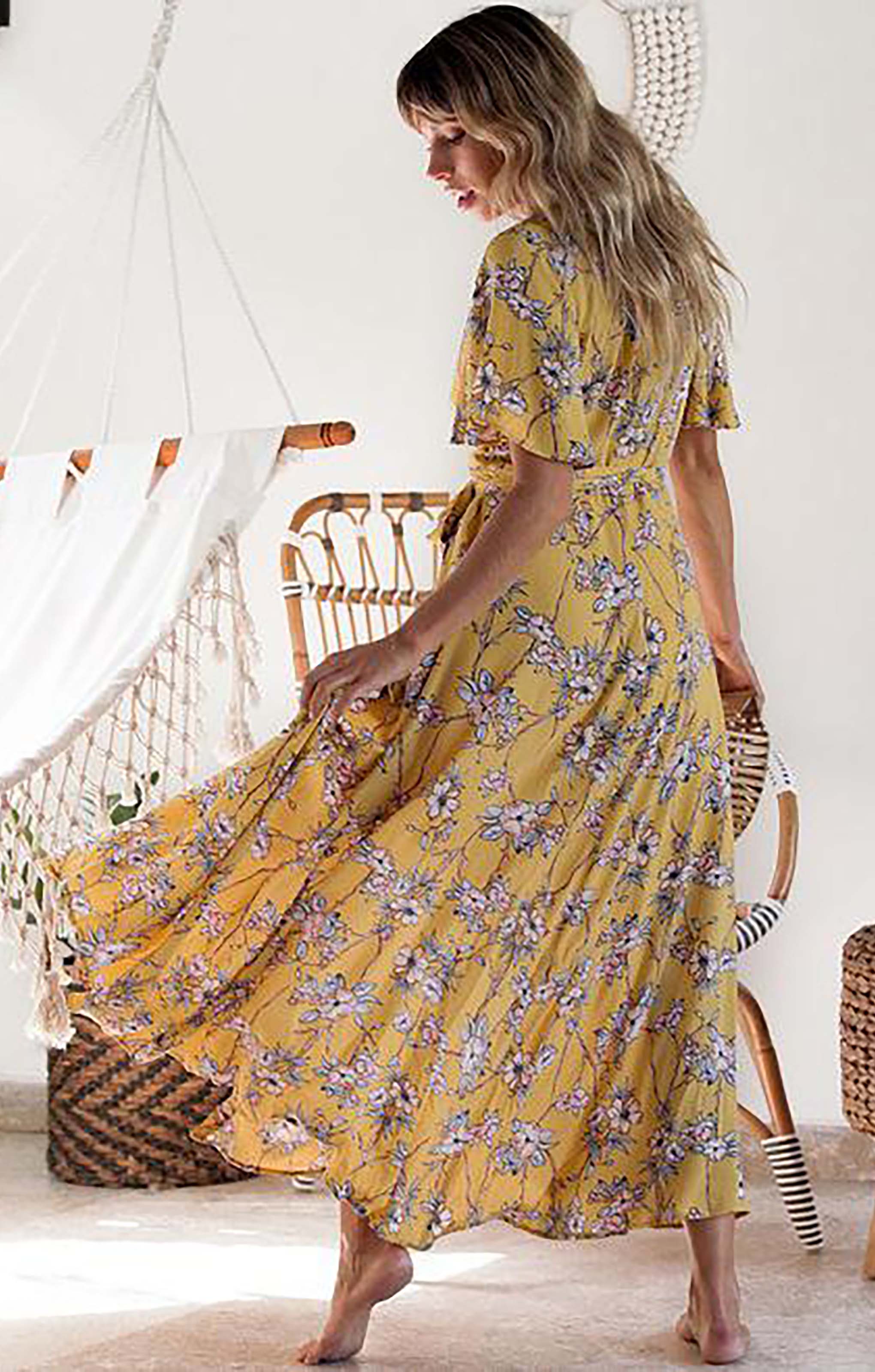 Seven Wonders Yellow Floral Print Wrap Dress
