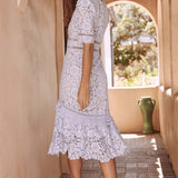 Saylor Manhattan Sky Lace Midi Dress