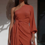 Prem The Label Burnt One Shoulder Mini Dress