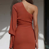 Prem The Label Burnt One Shoulder Mini Dress