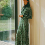 Whistles Green Leopard Printed Midi Dress
