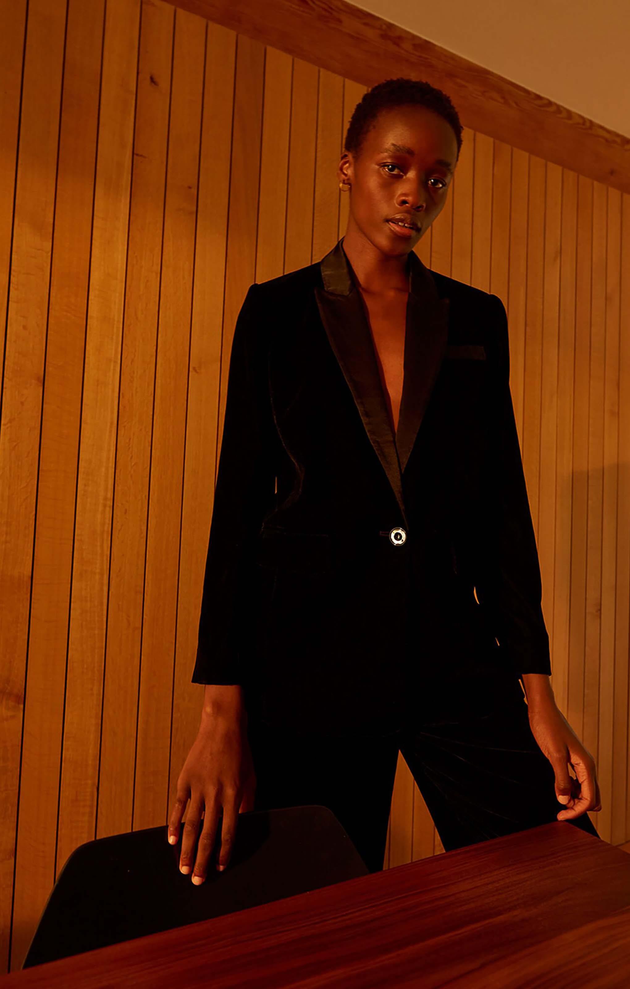 Whistles Black Velvet Tux Blazer And Trouser Co-Ord
