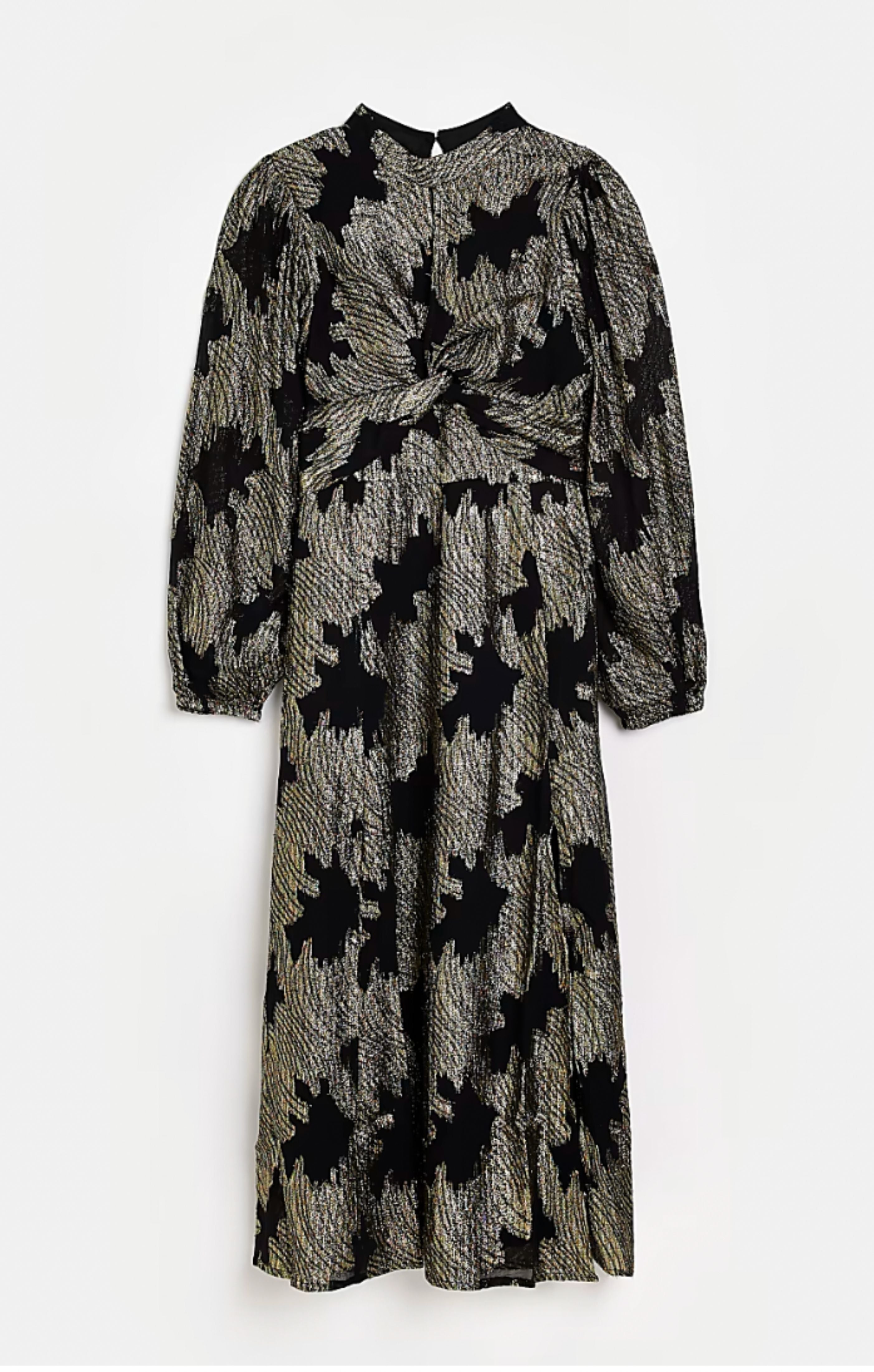 Rent River Island Black Jaquard Long Sleeved Dress | Hirestreet Rent River Island Black Jaquard Long Sleeved Dress | Hirestreet
