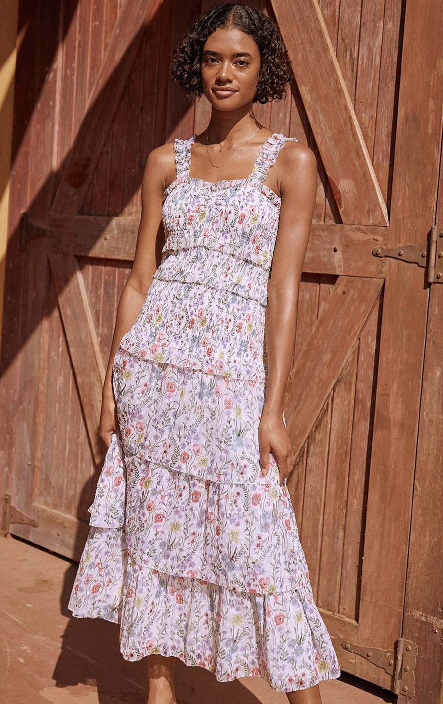Saylor Leanna Floral Chiffon Midi Dress