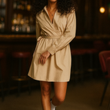 Miss Selfridge Poplin Ballet Wrap Mini Shirt Dress In Stone