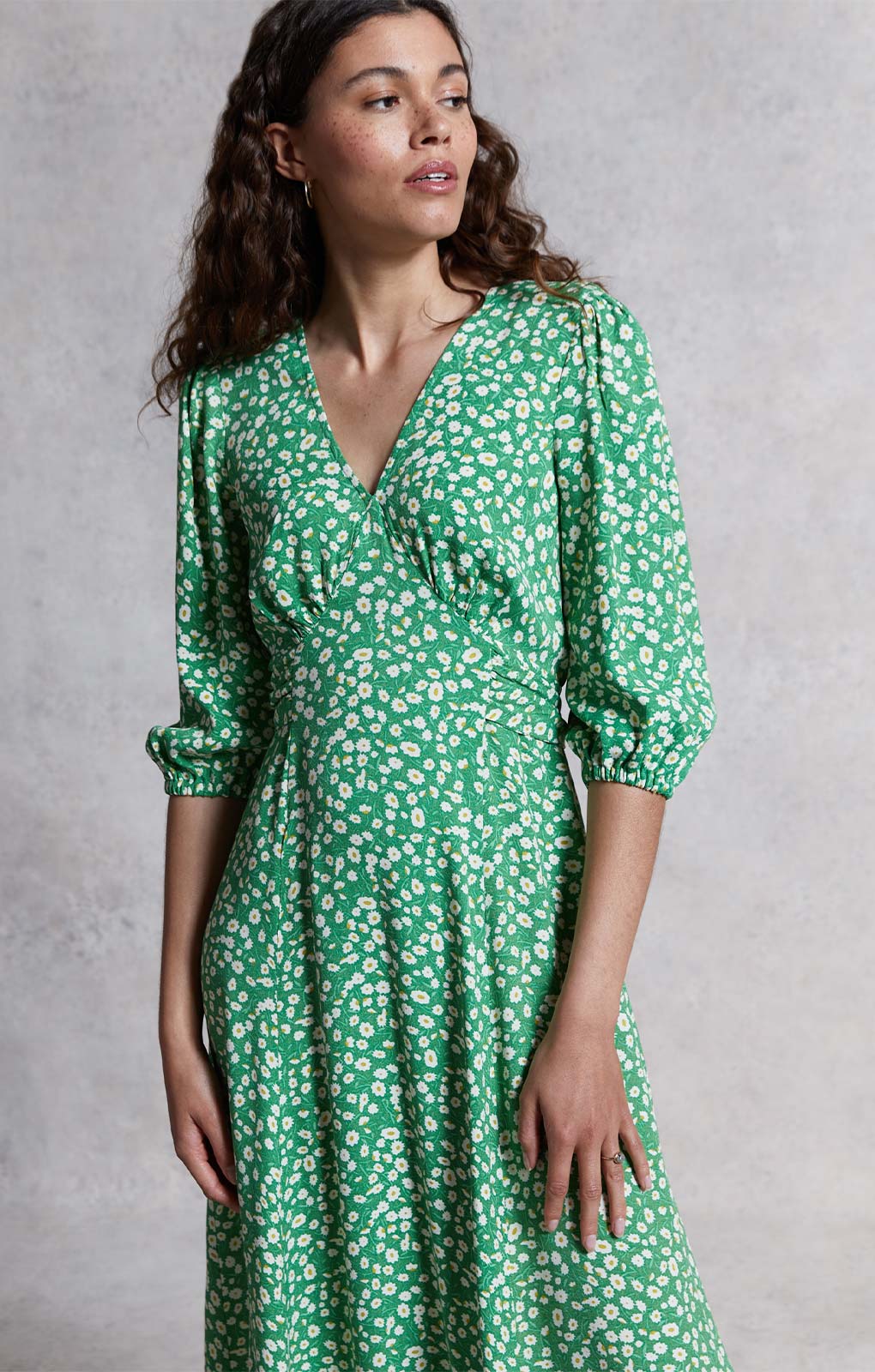 Rent M&S X GHOST Green Floral V Neck Midi Dress | Hirestreet Rent M&S X GHOST Green Floral V Neck Midi Dress | Hirestreet