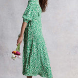M&S X GHOST Green Floral V Neck Midi Dress
