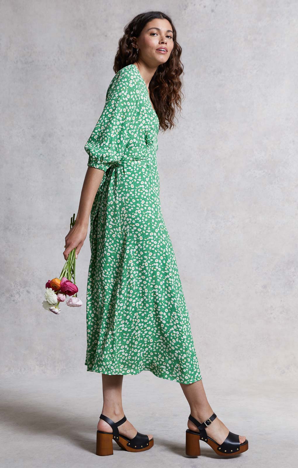 M&S X GHOST Green Floral V Neck Midi Dress product image