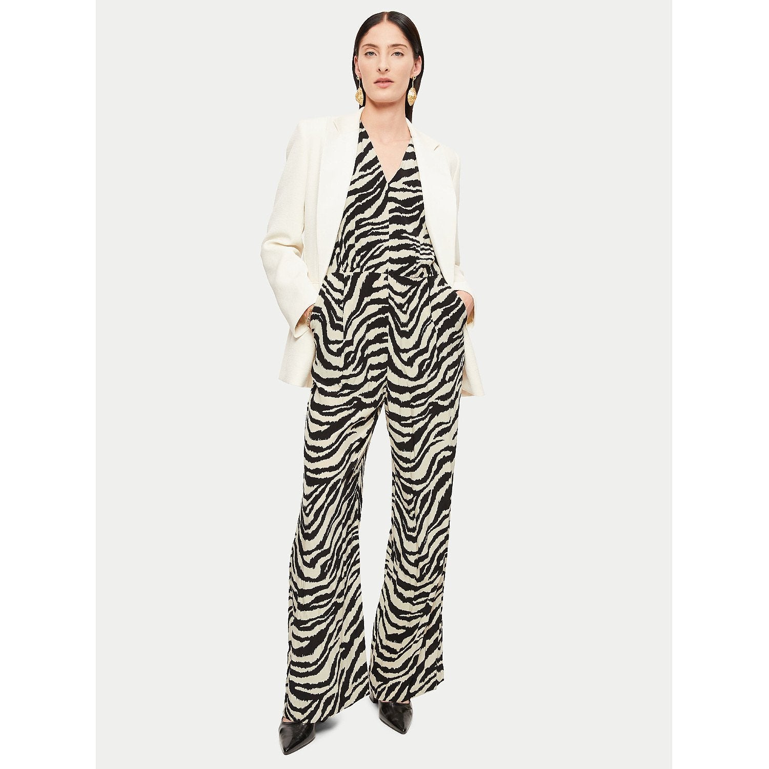 Jigsaw Zebra V Neck Jumpsuit – jumpsuits & playsuits by Jigsaw, available to rent from Hirestreet
