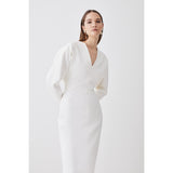 Karen Millen Compact Stretch Seamed Detail Rounded Sleeve Midi Dress