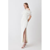 Karen Millen Feather Bardot Stretch Crepe Maxi Dress
