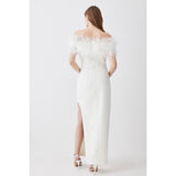 Karen Millen Feather Bardot Stretch Crepe Maxi Dress