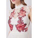 Karen Millen Rose Guipure Lace Woven Pleat Skirt Midi Dress