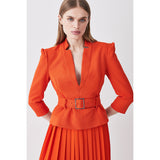 Karen Millen Structured Crepe Forever Soft Pleated Midi Dress