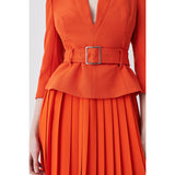 Karen Millen Structured Crepe Forever Soft Pleated Midi Dress