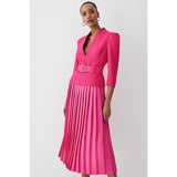 Karen Millen Structured Crepe Forever Soft Pleated Midi Dress