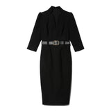 Karen Millen Structured Crepe Belted Forever Midi Dress – dresses by Karen Millen, available to rent from Hirestreet